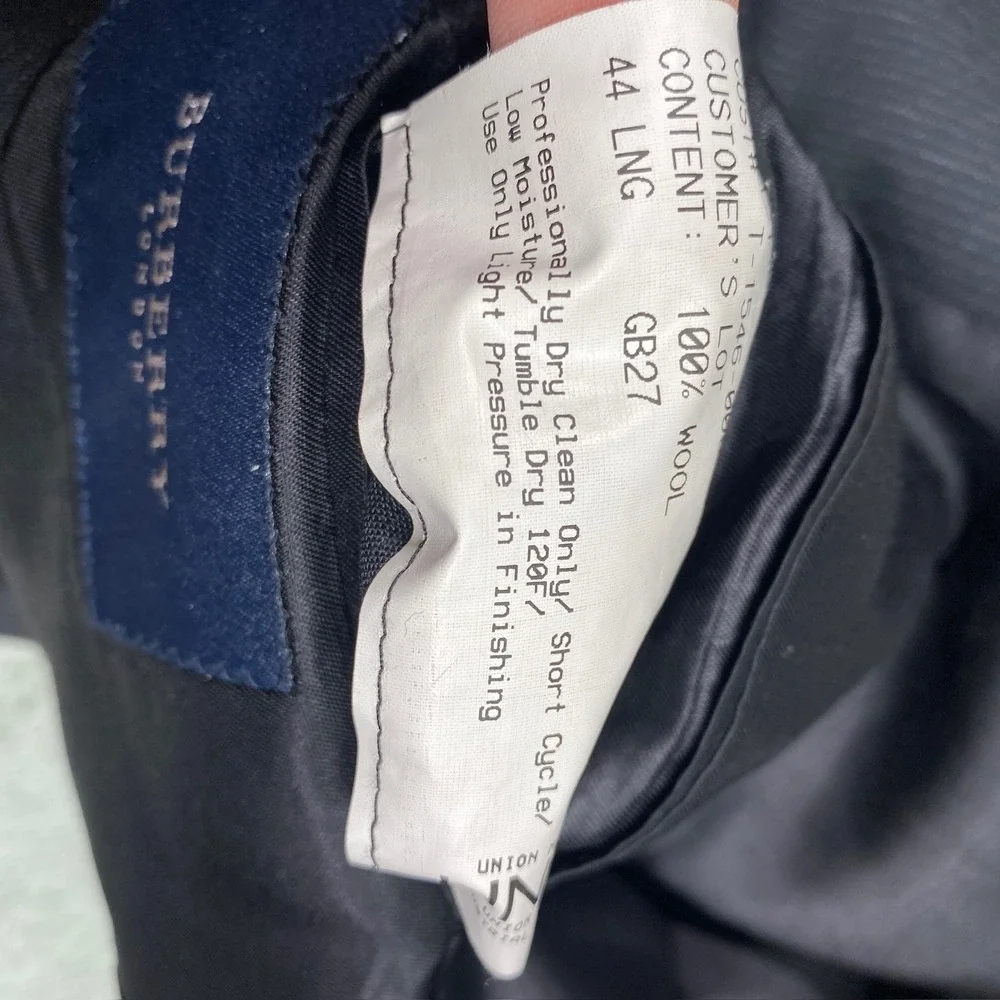 Burberry London Blazer Mens 44 Long Black Wool‎ Pinstripe Suit Jacket Classic